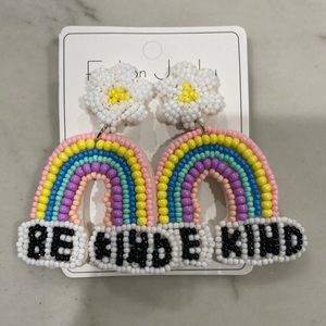 “Be Kind” Rainbow Rice Bead Earrings - New